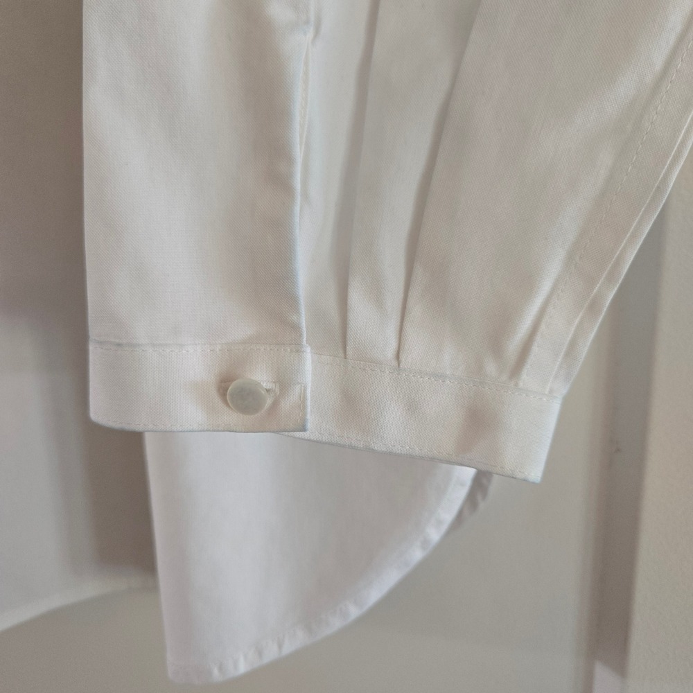 Coldwater Creek Shirt Womens  PL Petite Large White Cotton Pleated Long Sleeve - Picture 6 of 10